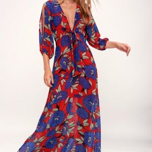 Blossoming Beauty Red Floral Print Long Maxi